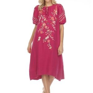 Johnny Was Cherri Tie Neck Midi Dress